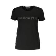 Patrizia Pepe Elegant Rhinestone T-shirt Black, Dam