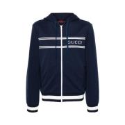 Gucci Randig Logo Zip-Up Hoodie Blue, Herr