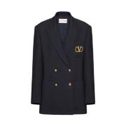 Valentino Marinblå Ull Blazer med VLogo Blue, Dam