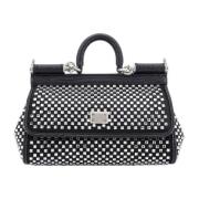 Dolce & Gabbana Rhinestone Satin Handväska med Flap Stängning Black, D...