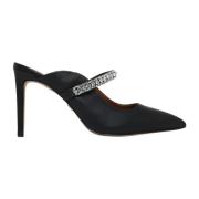 Kurt Geiger Svart Läder Juvel Detalj Spetsiga Mulor Black, Dam