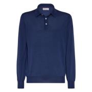 Brunello Cucinelli Lyxig Ull Cashmere Polo Skjorta Blue, Herr