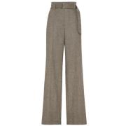 Brunello Cucinelli Herringbone Wool Blend Trousers Brown, Dam