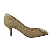 Dolce & Gabbana Guld Kristall Spetsklackar Pumps Yellow, Dam