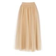 Fabiana Filippi Beige Tylkjol Elastisk Midja Utställd Beige, Dam