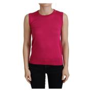 Dolce & Gabbana Elegant Rosa Silke Ärmlös Tank Top Pink, Dam