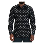 Dolce & Gabbana Elegant Slim Fit Skjorta med Krontryck Black, Herr