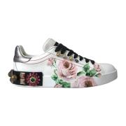 Dolce & Gabbana Kristallprydda Blommiga Lädersneakers Multicolor, Dam