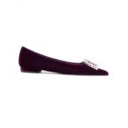 Roberto Festa Burgundy Velvet Ballerina Crystal Skor Red, Dam