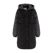 Ermanno Scervino Bi-material Blomsterapplikation Parka Black, Dam