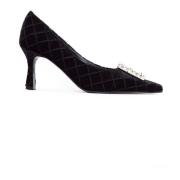 Roberto Festa Svarta Velvet Lilly Pumps med ädelstenar Black, Dam