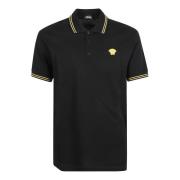 Versace Svart Polo Piquet Tyg Broderi Black, Herr