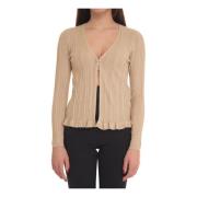 Liu Jo V-ringad Stickad Kofta med Lurex Detaljer Beige, Dam