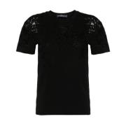 Ermanno Scervino Svart Blomsterapplikation Crew Neck T-shirt Black, Da...