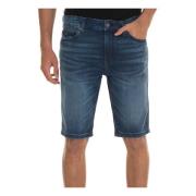 Boss Stone Washed Denim Bermuda Shorts Blue, Herr