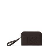 Dolce & Gabbana Präglad Logotyp Marrone Läderhandledsväska Brown, Dam