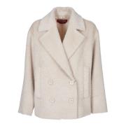 Max Mara Studio Brun Dubbelknäppt Jacka Alpacka Ull Beige, Dam