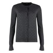 Fabiana Filippi Rhinestone Virgin Wool Cardigan Gray, Dam