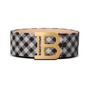 Balmain Gingham broderat B-Bälte Black, Dam