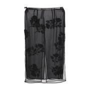 Blumarine Svart Blommig Broderad Midi Kjol Black, Dam