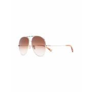 Chloé Gyllene Brun Gradient Pilot Solglasögon Beige, Dam