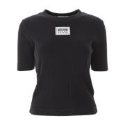 Moschino Svart Logo Patch Bomull T-shirt Black, Dam