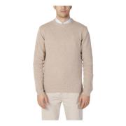 Sergio Tacchini Beige Stickat Långärmad Rund Hals Beige, Herr