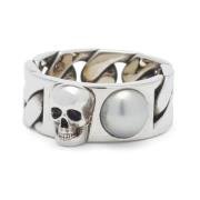 Alexander McQueen Skull Chain Ring Silver Logo Gray, Herr