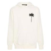 Palm Angels Kräm Hoodie med Palm Tree Print Beige, Herr