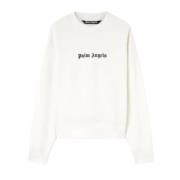 Palm Angels Vit Crewneck Sweatshirt med Ribbade Detaljer White, Herr