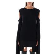 Rick Owens Svart Cape Sleeve Stickat Aw24 Black, Dam