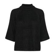 Kaffe Svart Djup Stickad Pullover Tröja Black, Dam