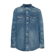 Givenchy Broderad logotyp denimskjorta Blue, Herr