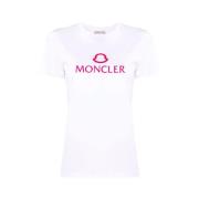 Moncler Rosa Logotyp Tryck Casual T-shirt White, Dam