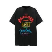 Balenciaga Sliten Bomull T-shirt med Slogan Print Black, Herr