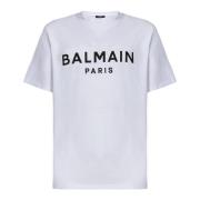 Balmain Vit T-shirt med Vit Logotyp White, Herr