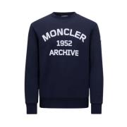 Moncler Tryckt Sweatshirt Navy Fleece Blandning Blue, Herr