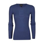 Emporio Armani Räfflad långärmad logot-shirt Blue, Dam