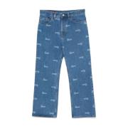 Gucci Logo Print Denim Byxor Blue, Dam