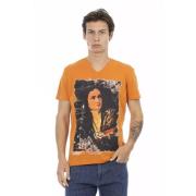 Trussardi Orange V-ringad T-shirt med enkel tryck Orange, Herr