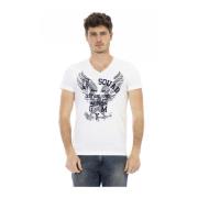 Trussardi Kortärmad V-ringad T-shirt - Framtryck White, Herr