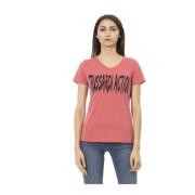 Trussardi Action V-Neck T-Shirt Front Print Pink, Dam