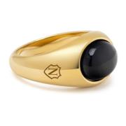 Nialaya Gold Oval Signet Ring with Black Onyx Yellow, Herr