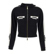 Elisabetta Franchi Svart Stickad Sweatshirt med Huva Black, Dam