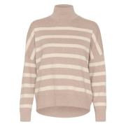 InWear Randig Turtleneck Pullover - Sandgrå Beige, Dam