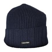 Calvin Klein Blå Herr Beanie Kontrast Logo Blue, Unisex