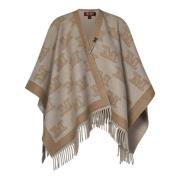 Max Mara Monogram Poncho med Fransar och Rhinestone Beige, Dam