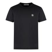 Stone Island Ribbad Krage Bomull Crew-Neck T-shirt Black, Herr