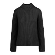 BomBoogie Räfflad Ullblandad Crew-neck Tröja Black, Dam