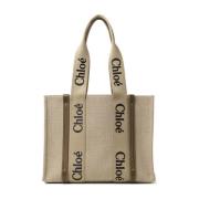 Chloé Beige Linne Canvas Toteväska Beige, Dam